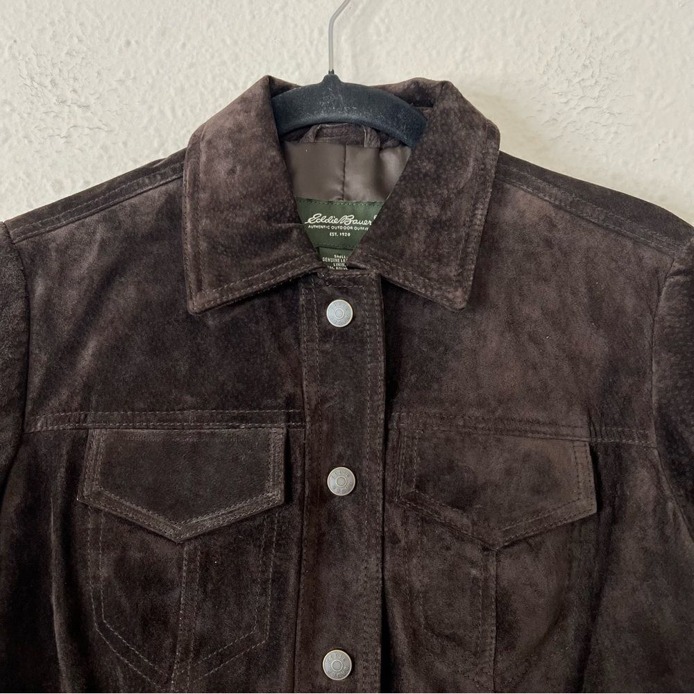 EDDIE BAUER Genuine Leather Washable Suede Jacket in Brown NEW Size Small