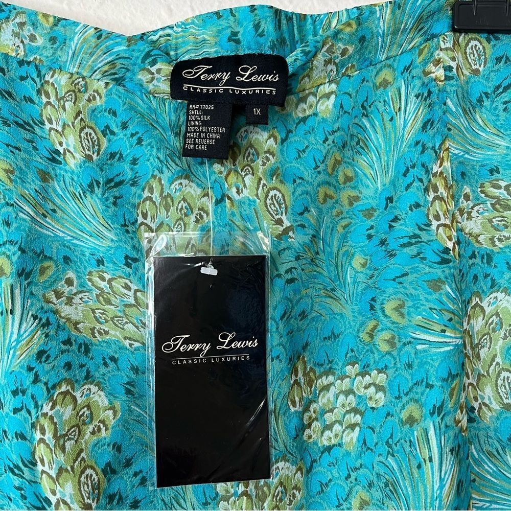 Terry Lewis Floral 100% Silk Top Skirt Set NEW Size 2X