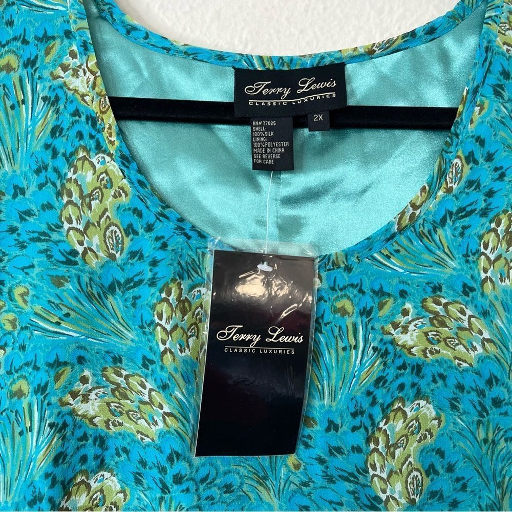 Terry Lewis Floral 100% Silk Top Skirt Set NEW Size 2X