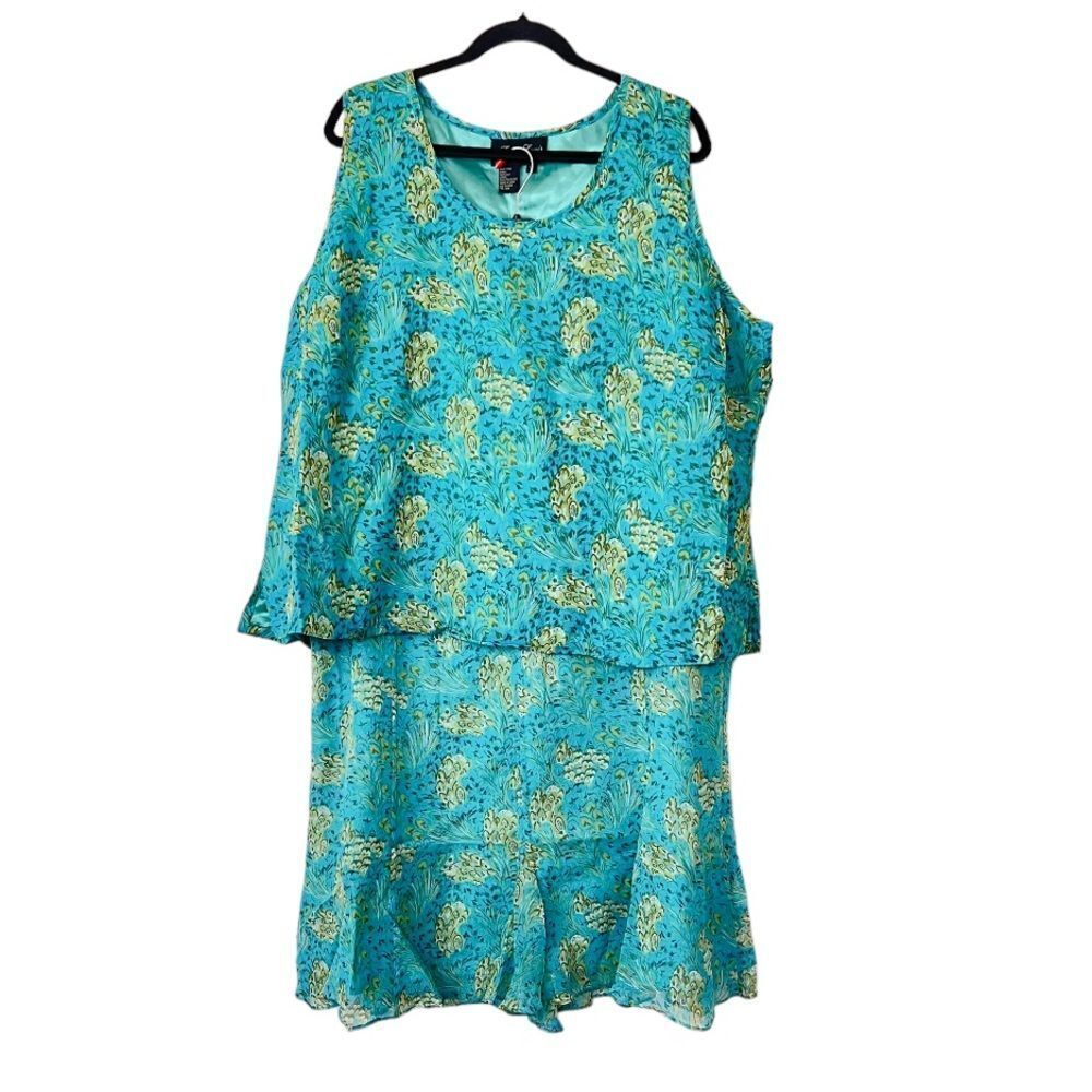 Terry Lewis Floral 100% Silk Top Skirt Set NEW Size 2X