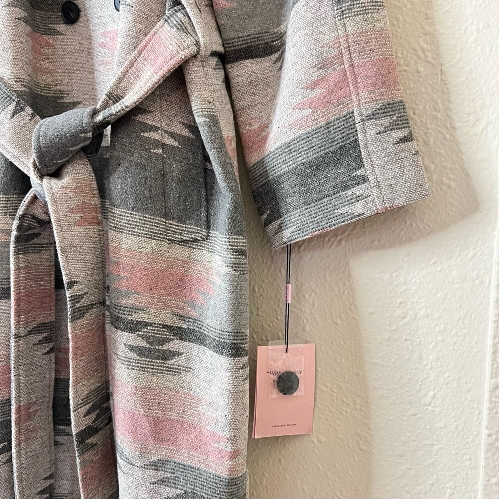 Avec Les Filles Wool Blend Belted Blanket Walking Coat Grey Aztec NEW Size 2XL