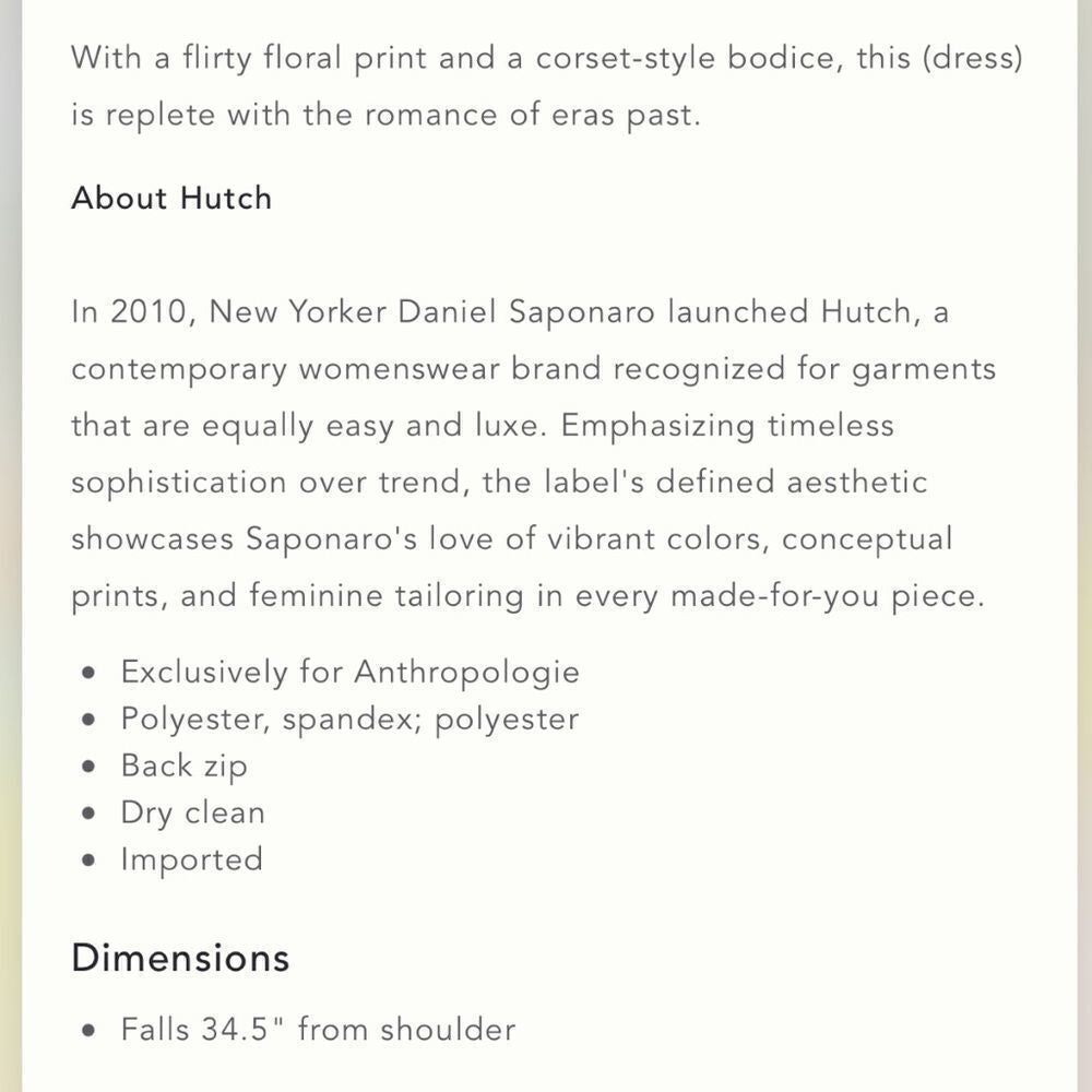 Anthropologie Hutch Ditsy Floral Corset Mini Dress
