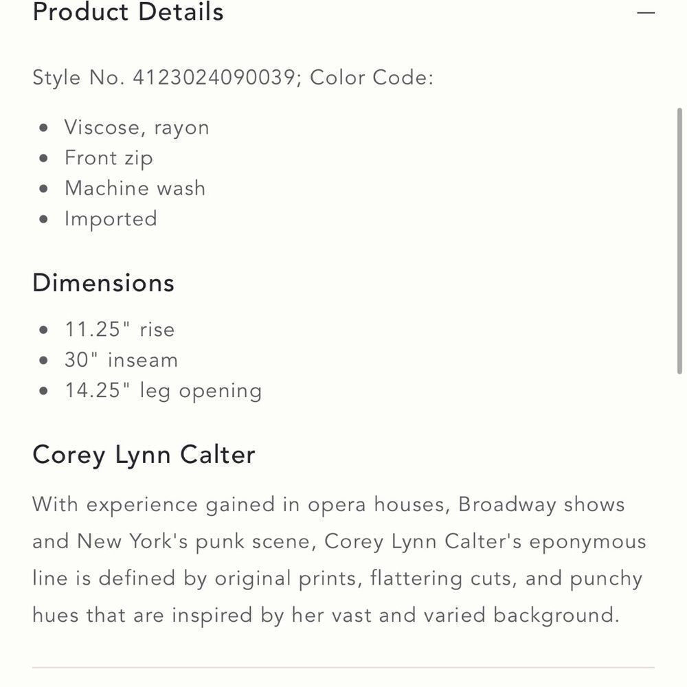 Corey Lynn Calter Sam Pant NEW Size XS