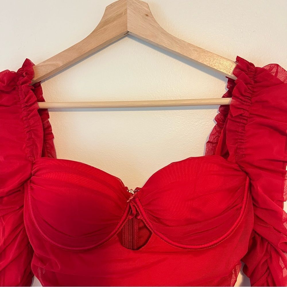 Oh Polly True For You Ruched Sexy Mesh Cut Out Mini Dress Red NEW Size 6