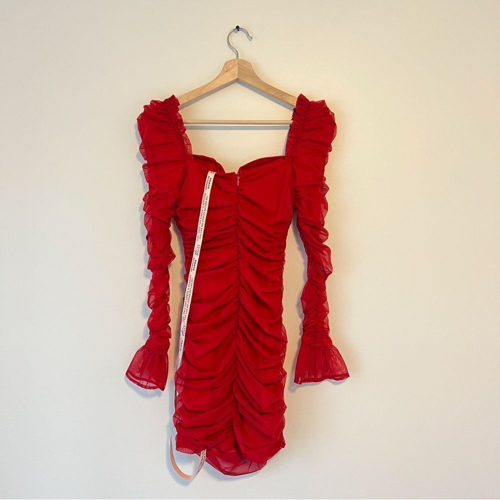 Oh Polly True For You Ruched Sexy Mesh Cut Out Mini Dress Red NEW Size 6