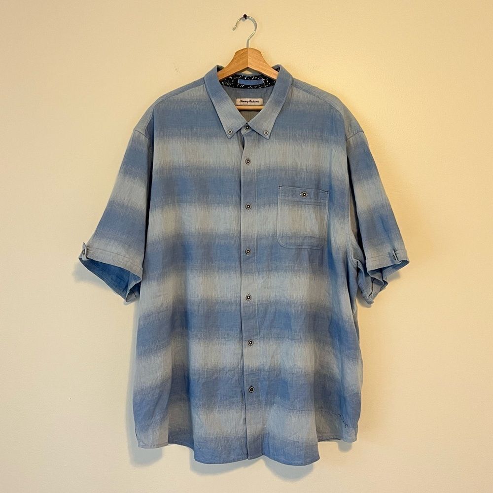 Tommy Bahama Ocean Fade Camp Shirt Button Down Size 2XLB Short Sleeve Blue