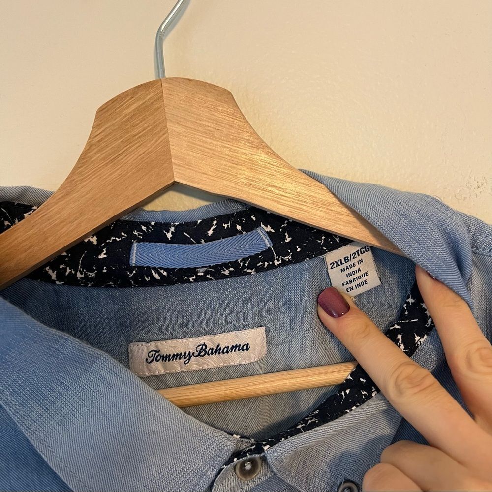 Tommy Bahama Ocean Fade Camp Shirt Button Down Size 2XLB Short Sleeve Blue