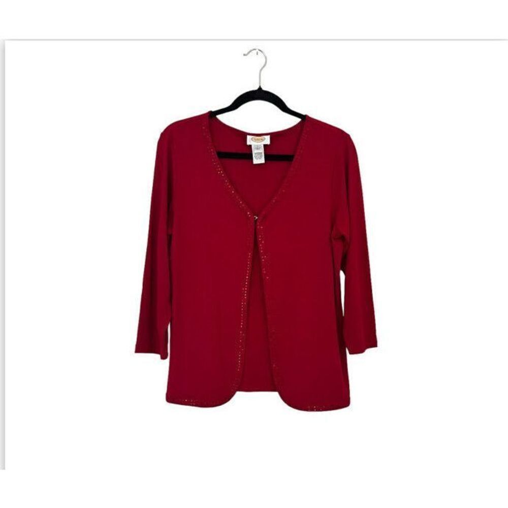 Talbots Open Front Rhinestone Embellishment Cardigan Blouse in Red Size Large