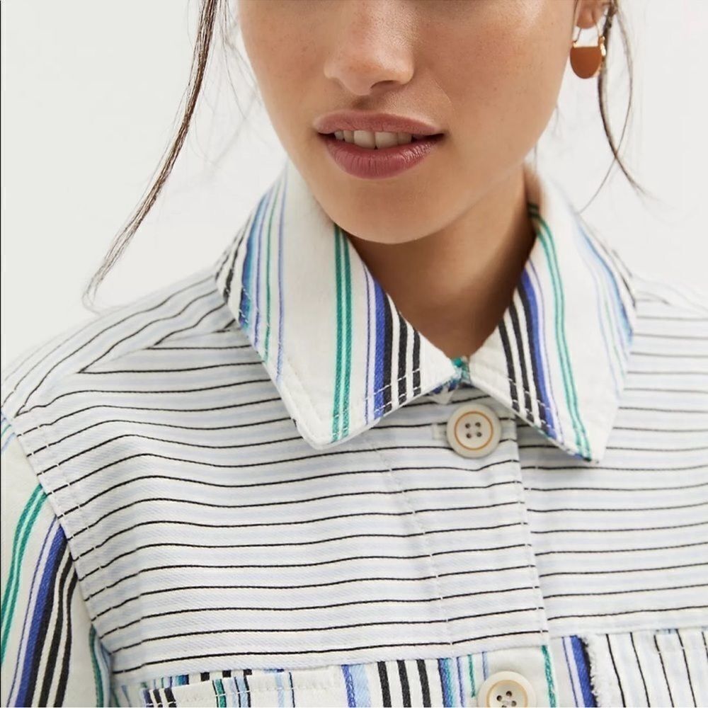 Anthropologie Maeve Striped Button Down Shacket Shirt Jacket NEW Size Medium