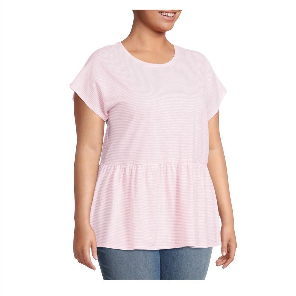 NWT Women’s Plus Size Striped Short Sleeve Peplum T-shirt
