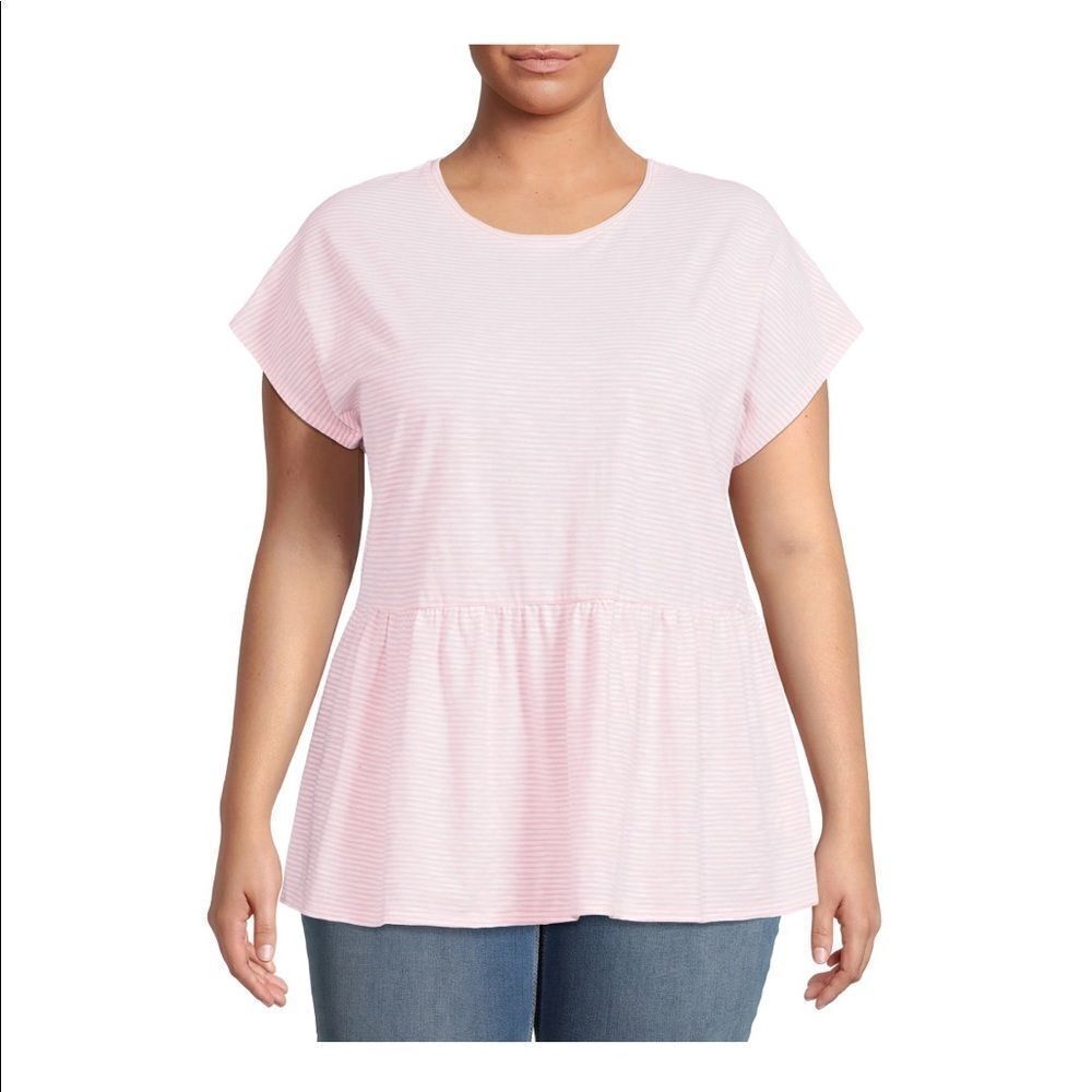 NWT Women’s Plus Size Striped Short Sleeve Peplum T-shirt