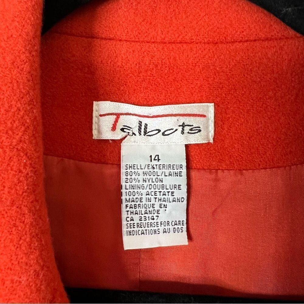 Talbots Wool Blend Pea Coat Jacket in Dark Orange Size 14