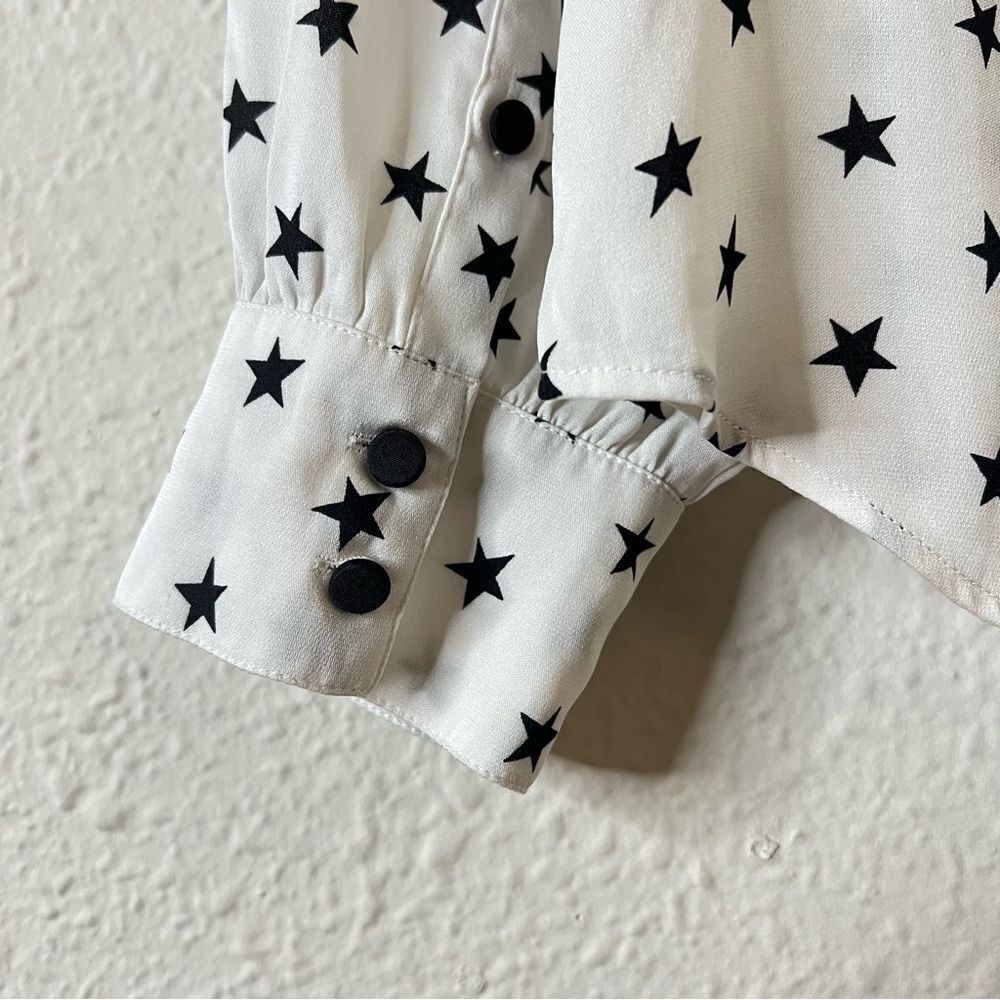 J. Crew Long Sleeve Silk Blouse Top Size 6 Off White Star Printed Ruffle