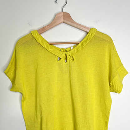 Anthropologie Moth Cutout Addie Sweater Tee Top Size Medium Yellow Cotton Linen