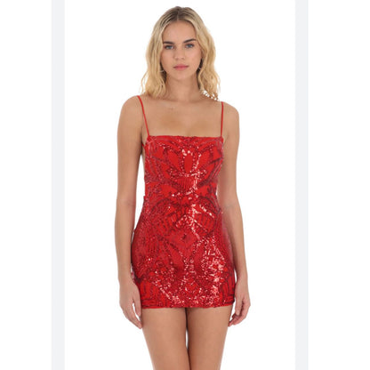 Lucy In The Sky Sequin Mini Dress in Valentine Red Size Small Open Back Party