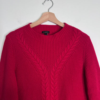 Talbots Red Cable Knit Shaker Sweater Women’s Size L Wool Blend Pullover