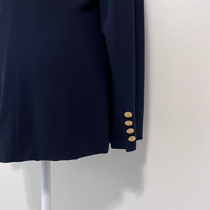 Lauren Ralph Lauren Blazer 14 Navy Wool Crest Logo Embroidered Emblem Jacket Academia