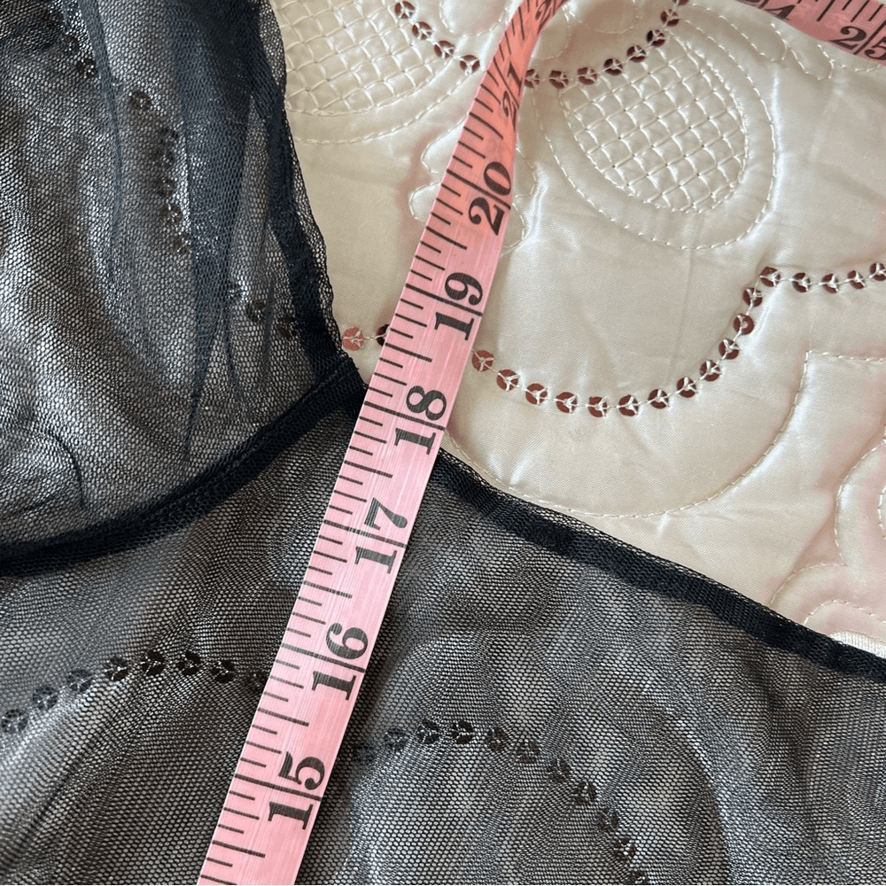 Embroidered Black Tulle Mesh Y2K Top Long Bell Sleeves 90s