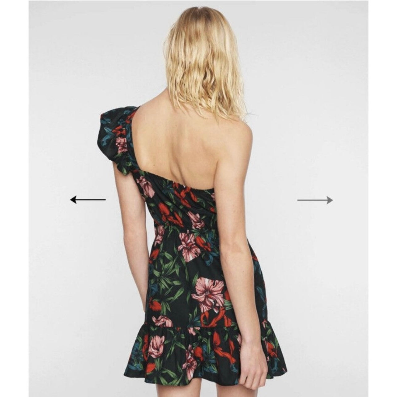 Pam & Gela Bali High One Shoulder Floral Cotton Mini Dress NEW Size Small Ruffle