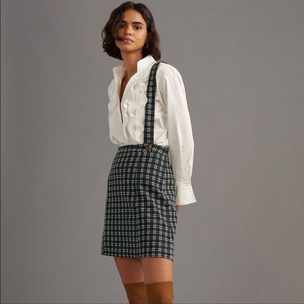Anthropologie Maeve Plaid Pinafore Skirt NEW Size 6