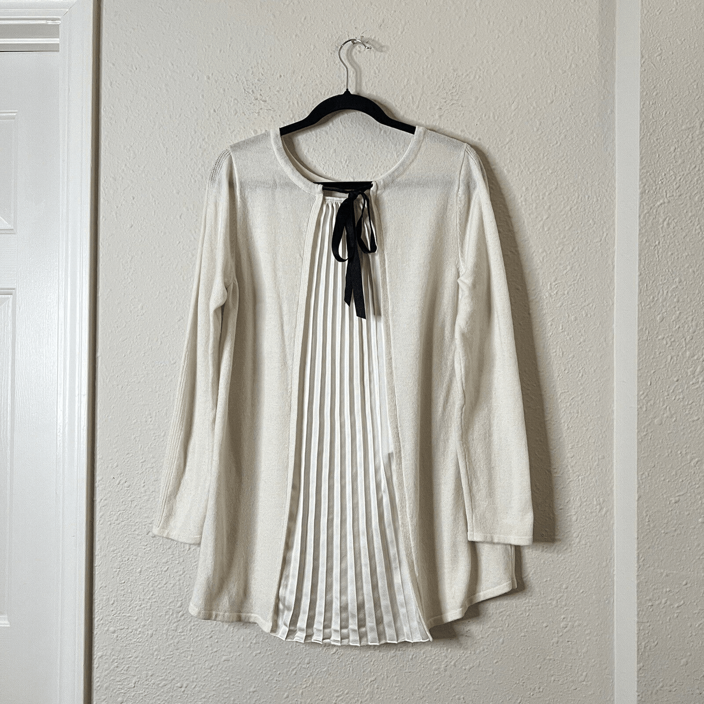 Soft Surroundings Pleated Back  Ecru Ivory Reserva Sweater Tunic Wool Medium