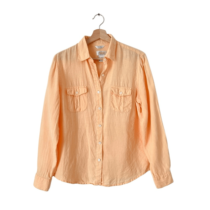 Talbots Irish Linen Button Down Long Sleeve Shirt in Peach Orange Size Medium