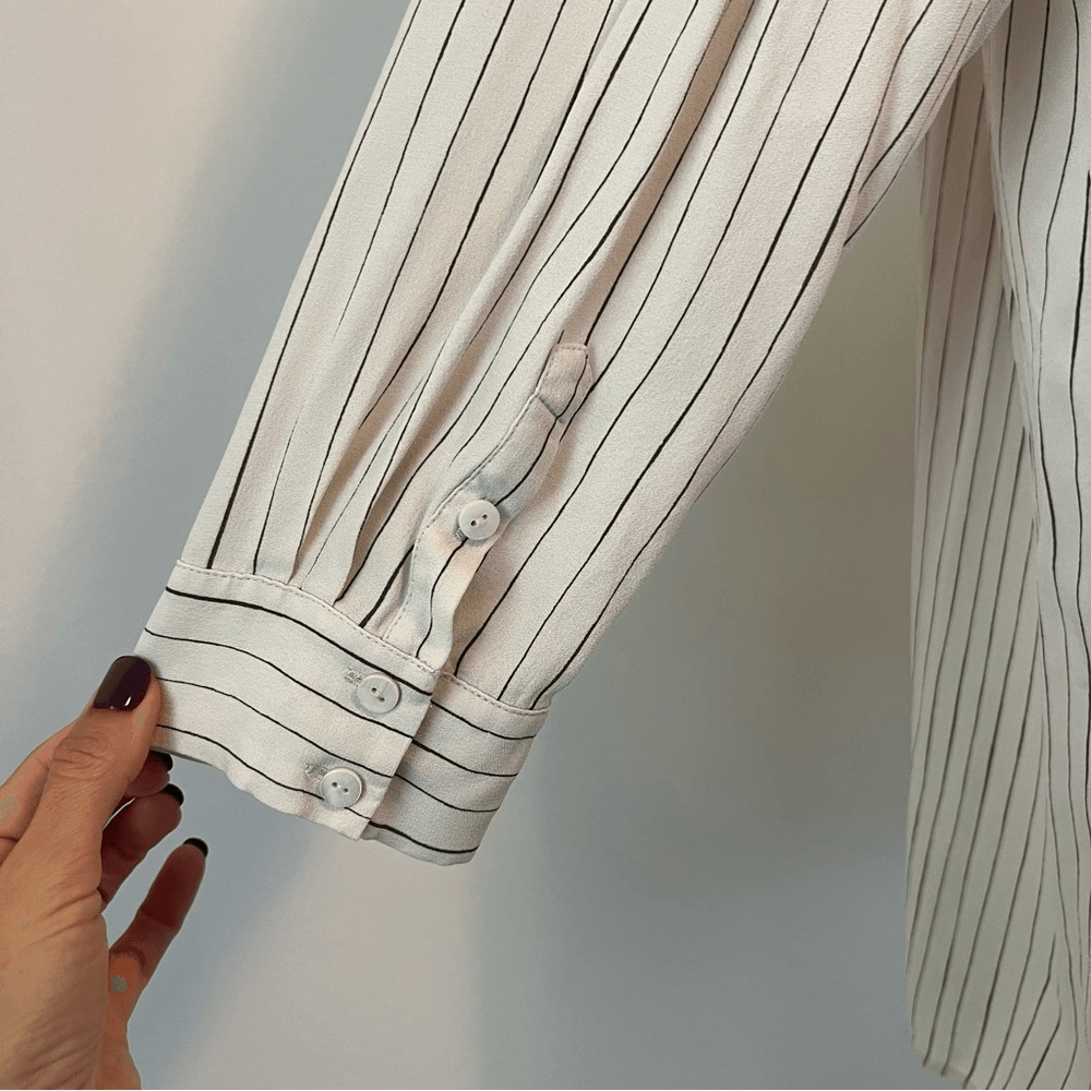 Eileen Fisher Pin Stripe Silk Georgette Crepe Print Long Tunic Shirt Blouse 1X