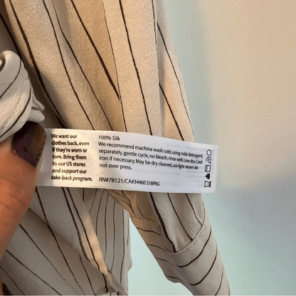 Eileen Fisher Pin Stripe Silk Georgette Crepe Print Long Tunic Shirt Blouse 1X