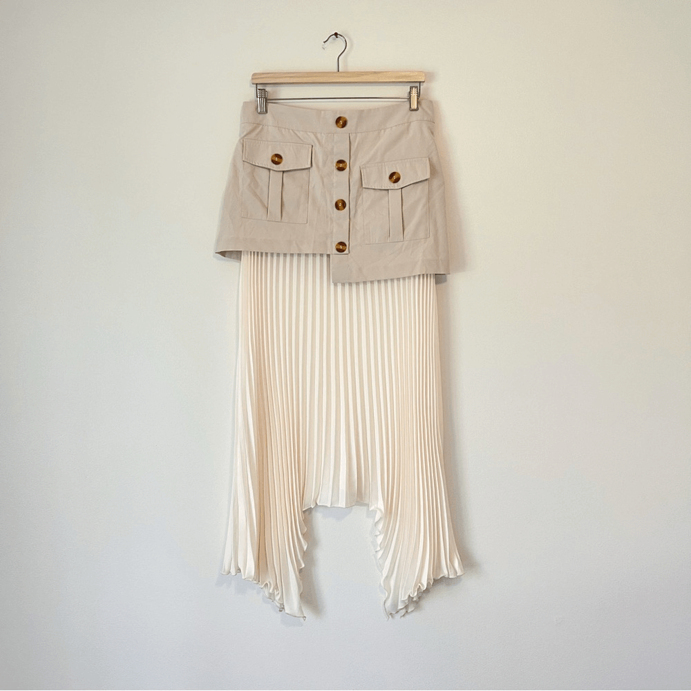 Commense Asymmetrical Pleated Midi Skirt NEW Size Large in Cream