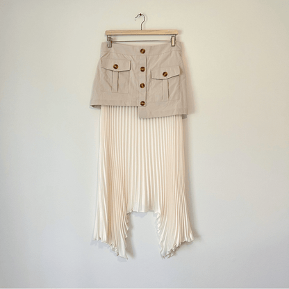 Commense Asymmetrical Pleated Midi Skirt NEW Size Large in Cream