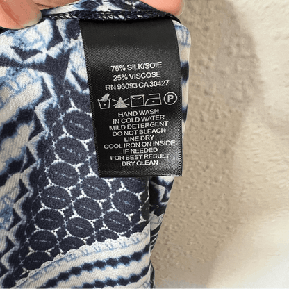 Nic+Zoe Calypso Silk Asymmetrical Midi Dress in Blue Size Small