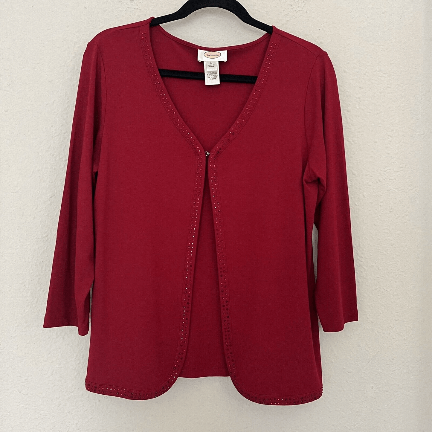 Talbots Open Front Rhinestone Embellishment Cardigan Blouse in Red Size Large