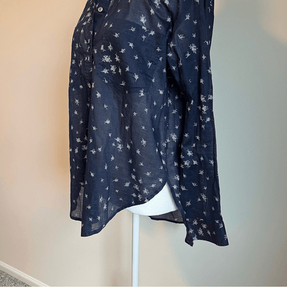 Madewell Blue Collarless Popover Shirt Rosebud Navy Blue Size Small