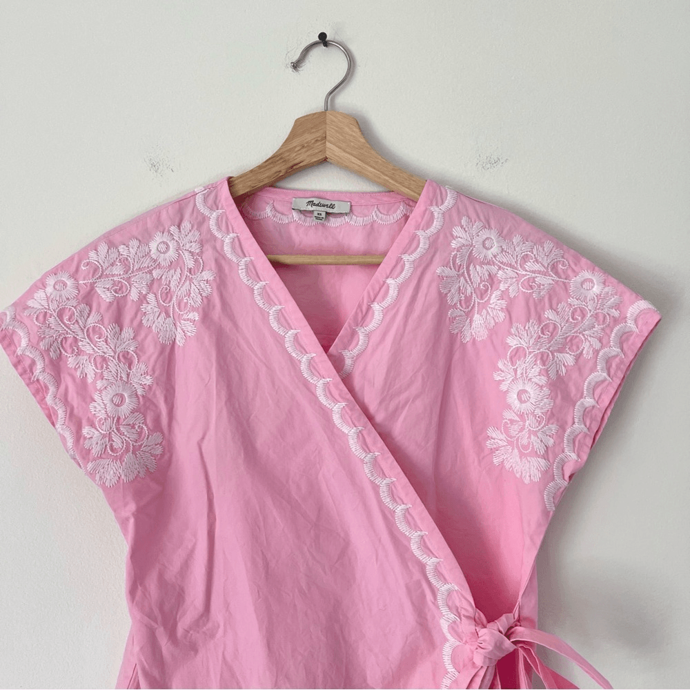 Madewell Embroidered Wrap Blouse Top Size XS in Pink