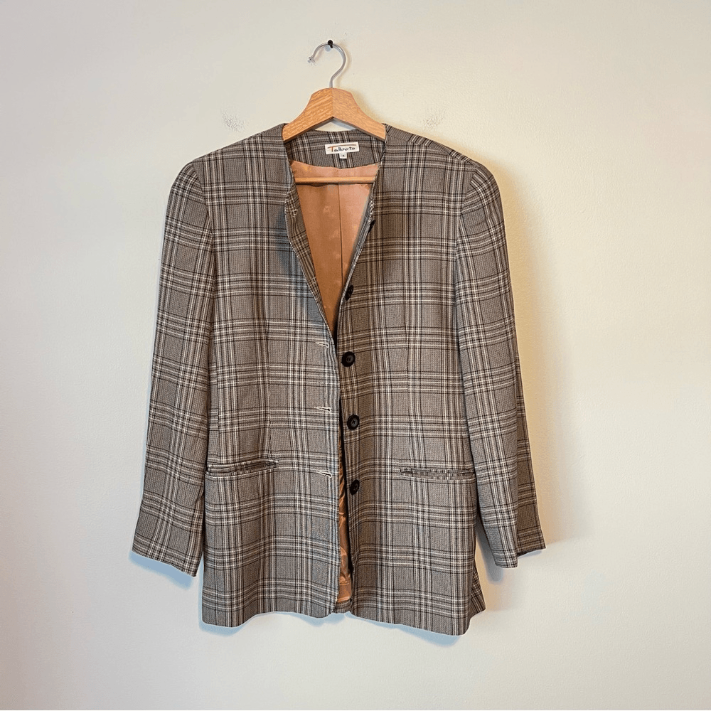 Vintage Talbots Plaid Collarless Blazer Size 4 Academia Career Office
