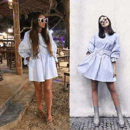 Zara Sky Blue Poplin Dress with Buckle Belt NEW Size Small Blogger Favorite