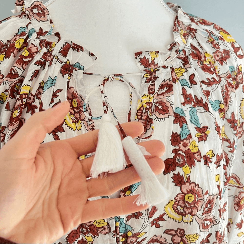 Cleobella Iris Floral Tassel Tie Blouse Enya NEW Size Large Boho
