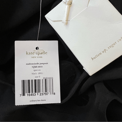 Kate Spade Mademoiselle Sleeveless Black Peplum Jumpsuit NEW Size 6