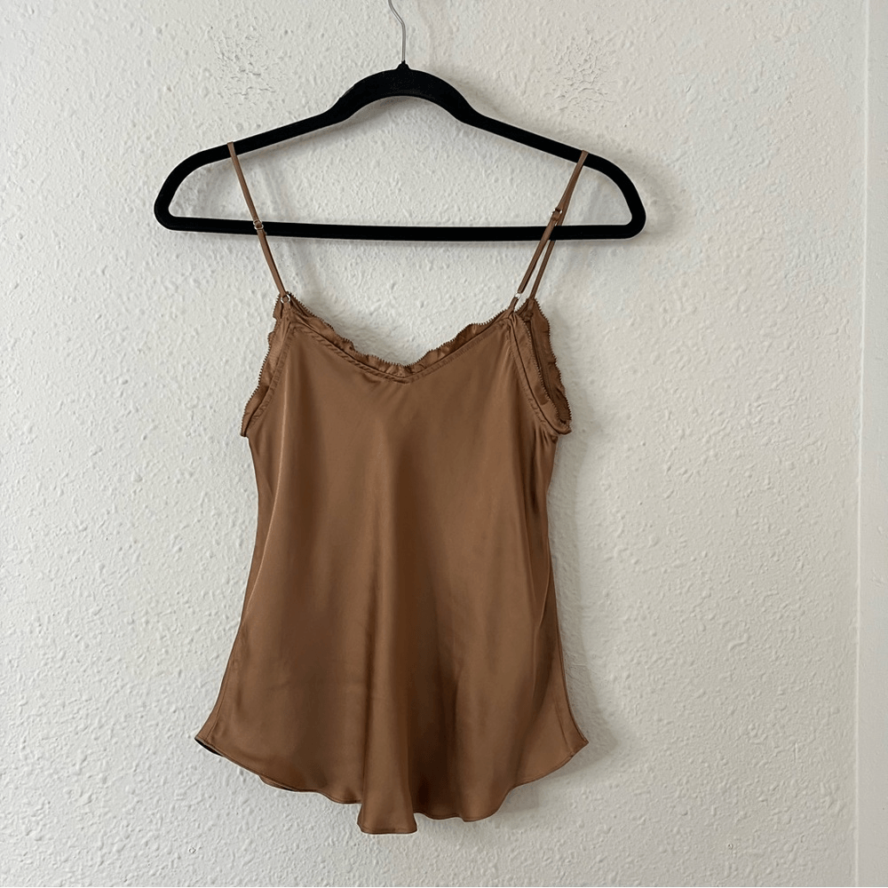 Aritzia Wilfred Brown Satin Cami Tank Top Size XS V Neck