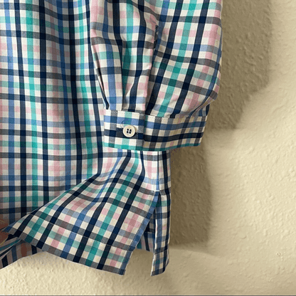 Talbots Ruffle Neck Gingham Shirt Blouse Size 4 Petites