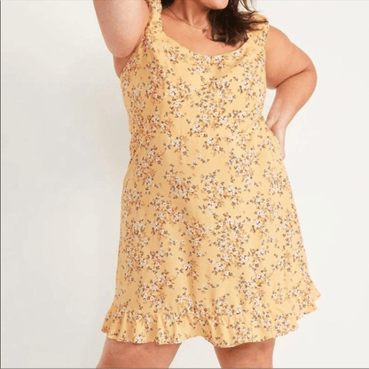Old Navy Fit and Flare Floral Puff Sleeves Yellow Mini Dress NEW Plus Size 4X