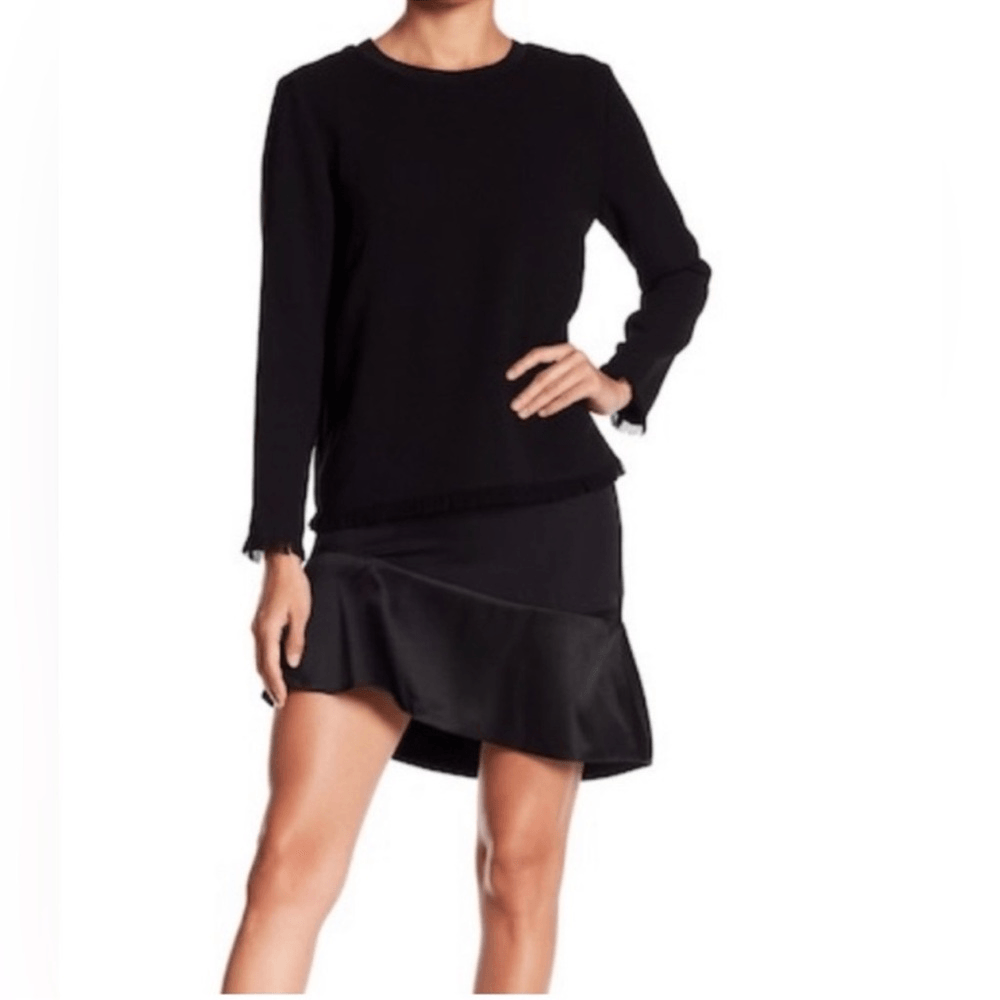 All Saints Long Sleeve Black Mini Dress Layered Asymmetrical Hem Size 0