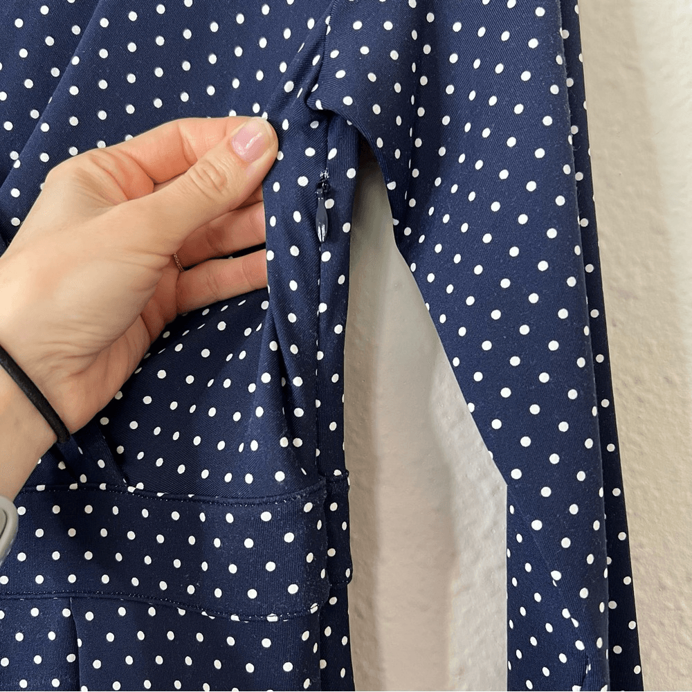 Talbots Polka Dot Faux Wrap Stretch Dress Size 2 Petites Navy Blue