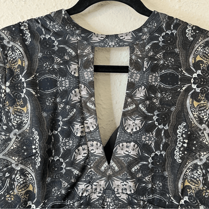 Free People Cabaret Paisley Floral Whimsical Cutout Maxi Long Sleeve Dress M