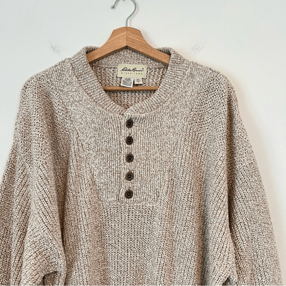 Vintage Eddie Bauer Men’s Chunky Knit 100% Cotton Sweater in Cream XL Fisherman