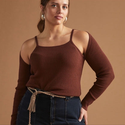 Anthropologie Ribbed Cut-Out Sweater Top NEW Plus Size 3X