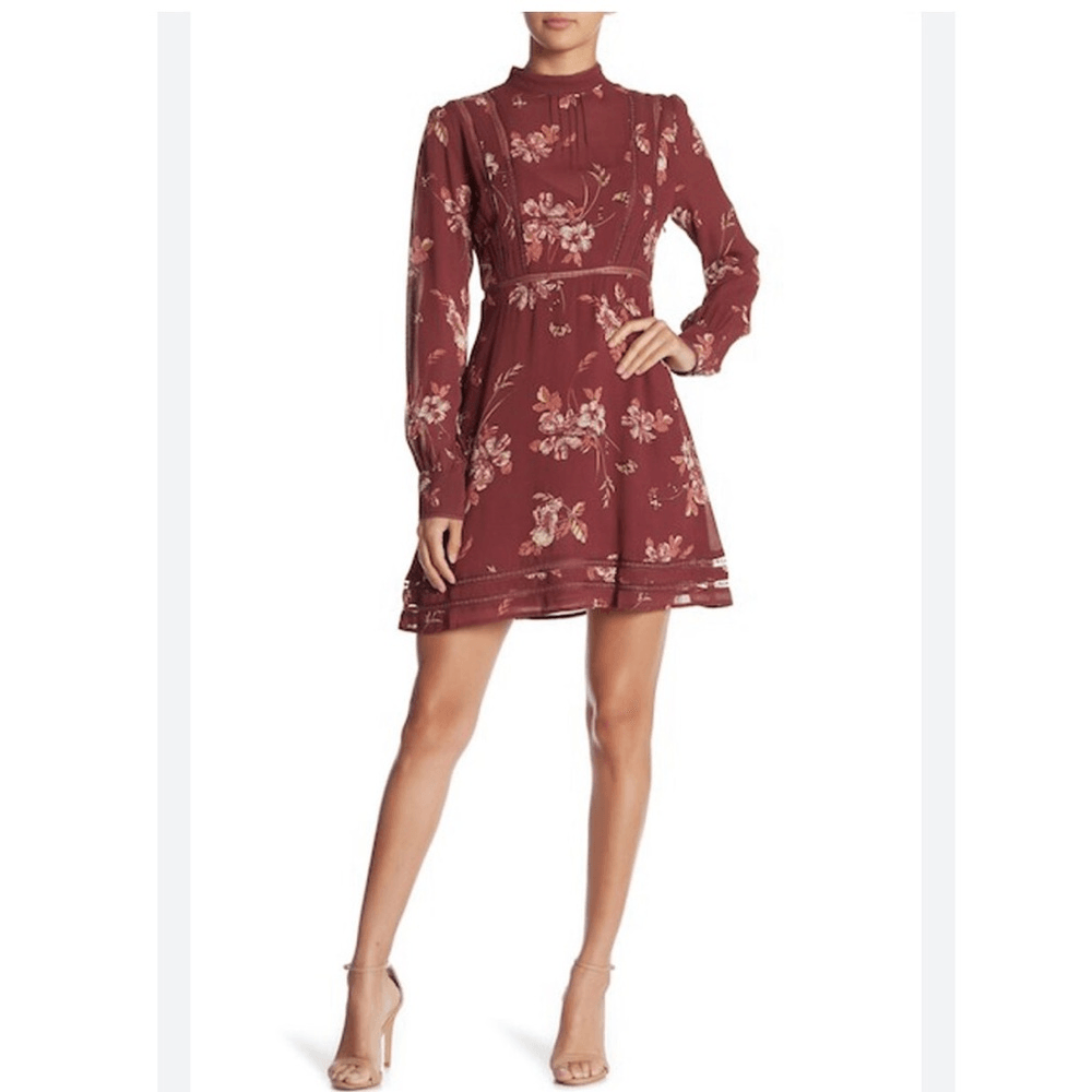 ATSR The Label Kirsten Floral Mini Dress A-Line Fit & Flare Size S Long  Sleeve