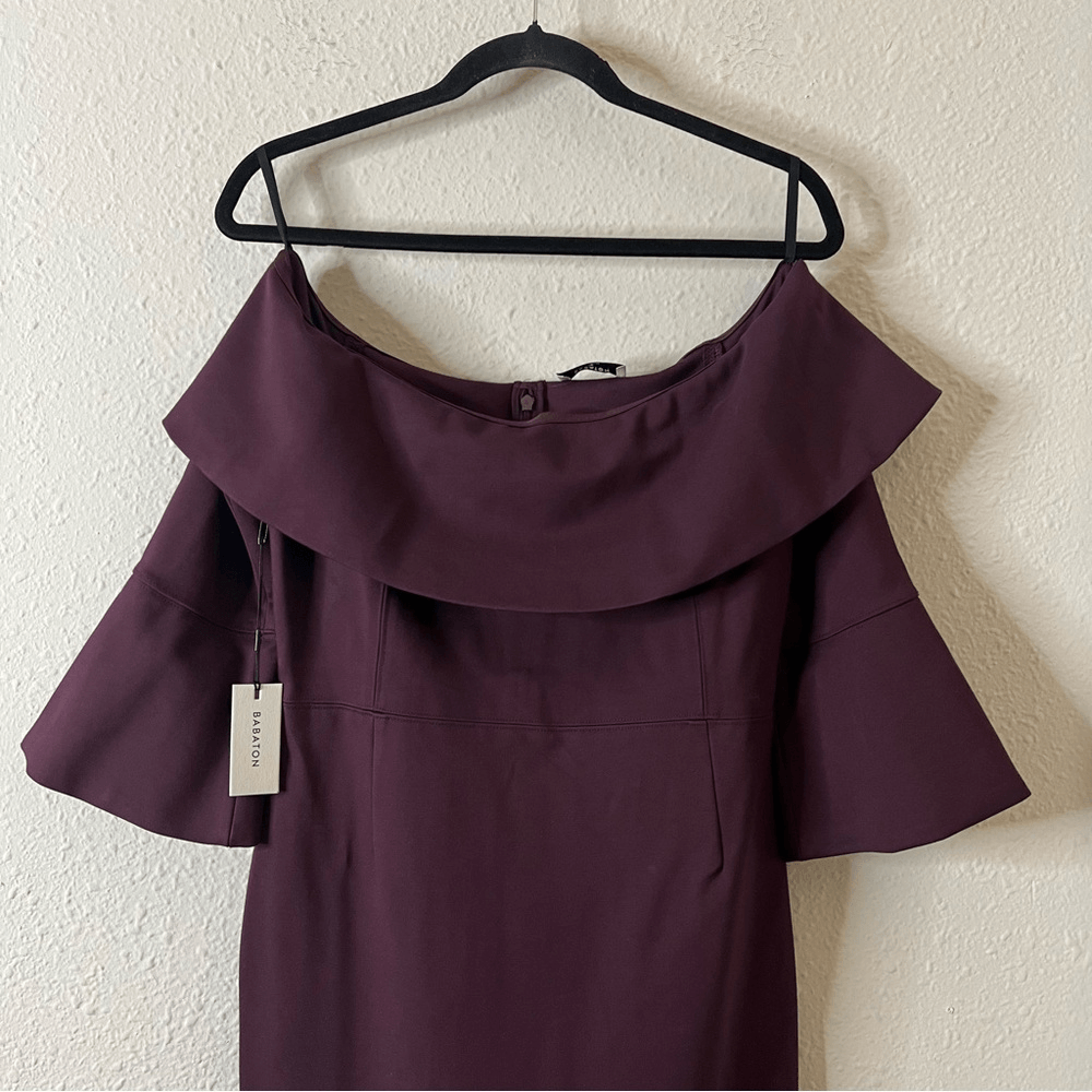 Aritzia Babaton Giovani Off The Shoulder Mini Pencil Dress in Burgundy NEW Sz 10
