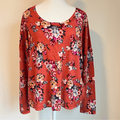 Garnet Hill Merino Wool Floral Knit Blouse Top Sweater Size Large