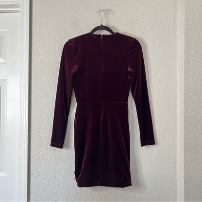 BLACK HALO l Maroon Velvet Long Sleeve V Neck Mini Cocktail Bodycon Dress Size 0